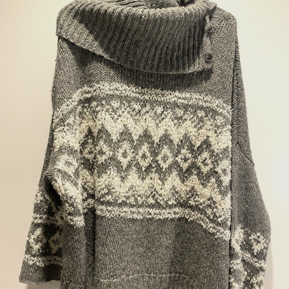 Free People Grey Poncho Pullover Sweater